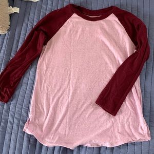 3/4 length sleeve pink and matron baseball tee. Size small.